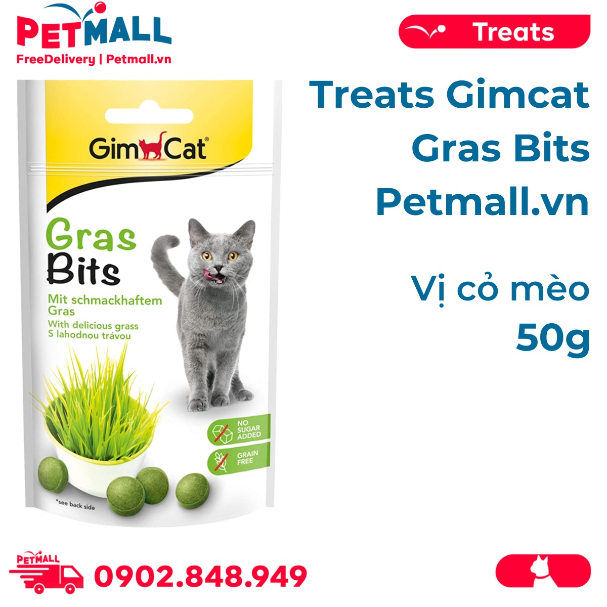 Treats Gimcat Gras Bits 50g - Vị cỏ mèo Petmall