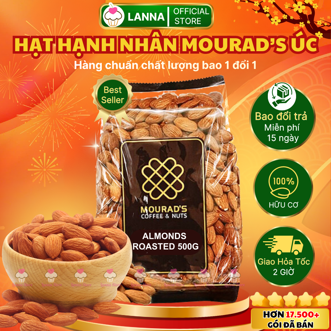   HÀNG CHUẨN LOẠI NGON  Hạnh Nhân SẤY CHÍN Tách Vỏ - Nhân Hạt Hạnh Nhân Úc Mourad's 500g  Giảm cân  Làm sữa  