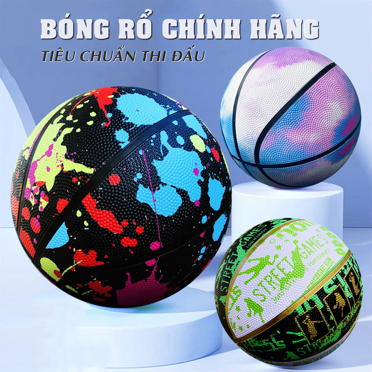 Bóng Rổ Cao Su Street Ball Da PVC Số 5 6 7 Chính Hãng Đủ Size Trẻ Em Người Lớn Thi Đấu Sân Bóng Rổ Ngoài Trời Outdoor Và Indoor