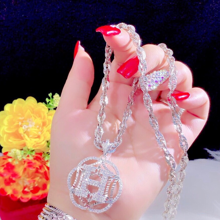 Dây chuyền nữ kiểu xoắn mặt chữ H mạ bạch kim cực đẹp