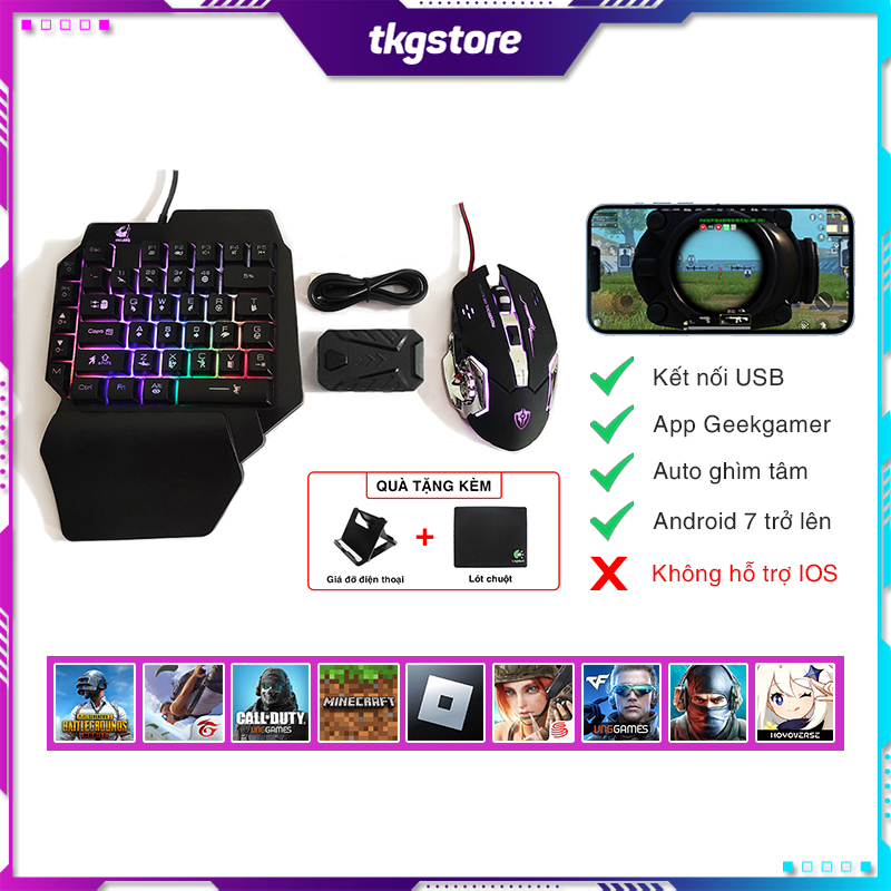 Combo bộ chuyển đổi G Mix Lite bàn phím K15 chuột X3 chơi Free Fire, PUBG Mobile