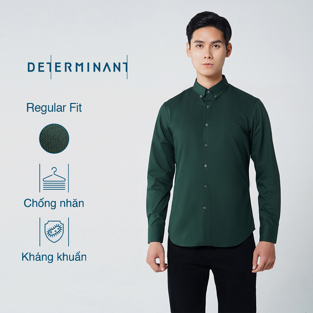 Áo sơ mi nam DETERMINANT tay dài - dáng suông - chống nhăn - kháng khuẩn - màu xanh lá đậm - C02