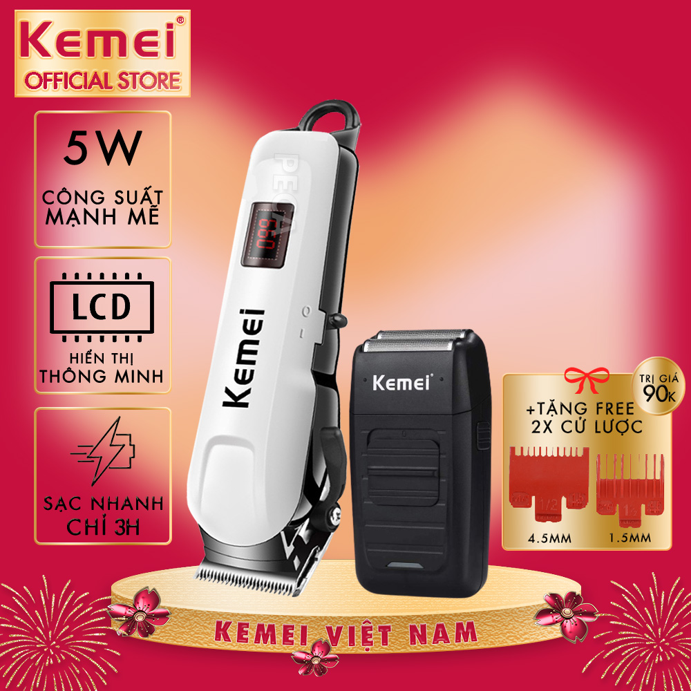 Combo tông đơ cắt tóc Kemei KM-809A và máy cạo râu khô Kemei KM-1102