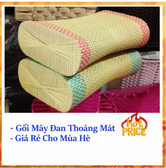 COMBO 02 Gối mây đan thoáng khí tự nhiên êm ái cho giấc ngủ ngon. Gối mây mát lạnh thoáng mát cao cấp