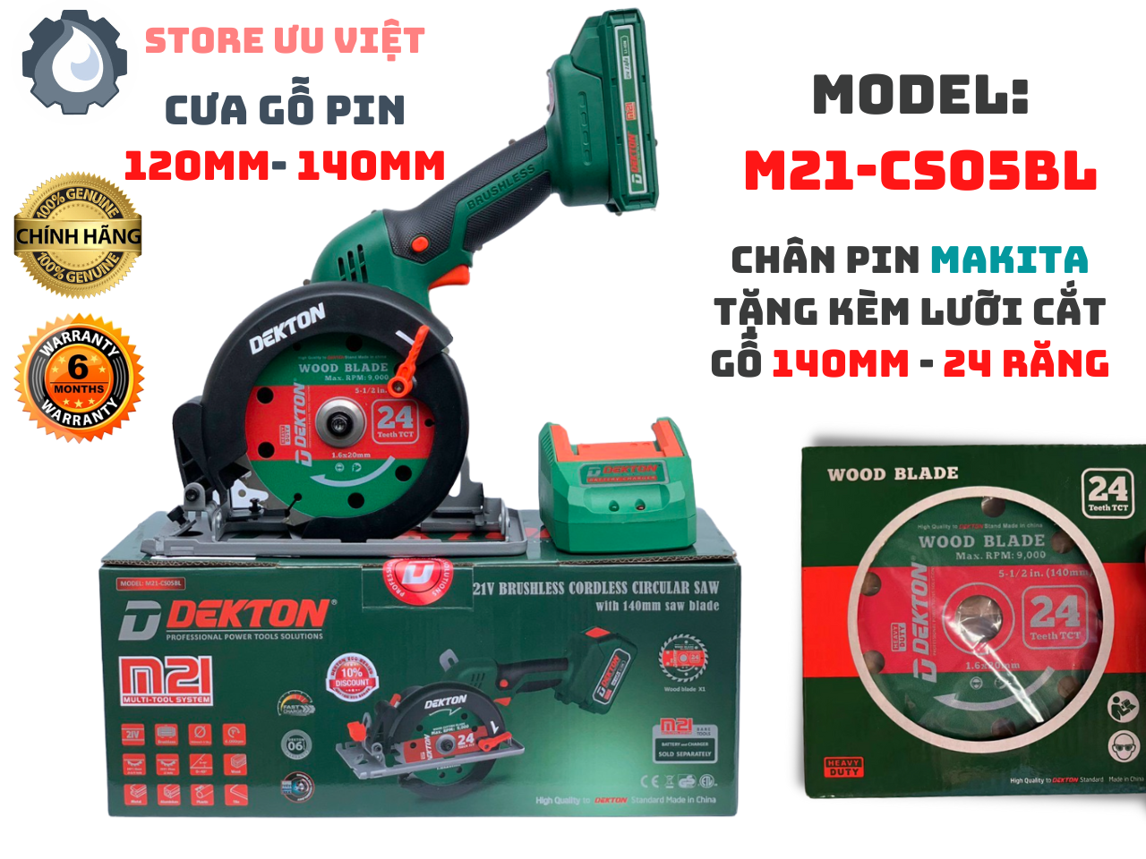 Máy cắt cưa gỗ pin dekton m21-cs05bl sử dụng chân makita thông dụng giá tốt
