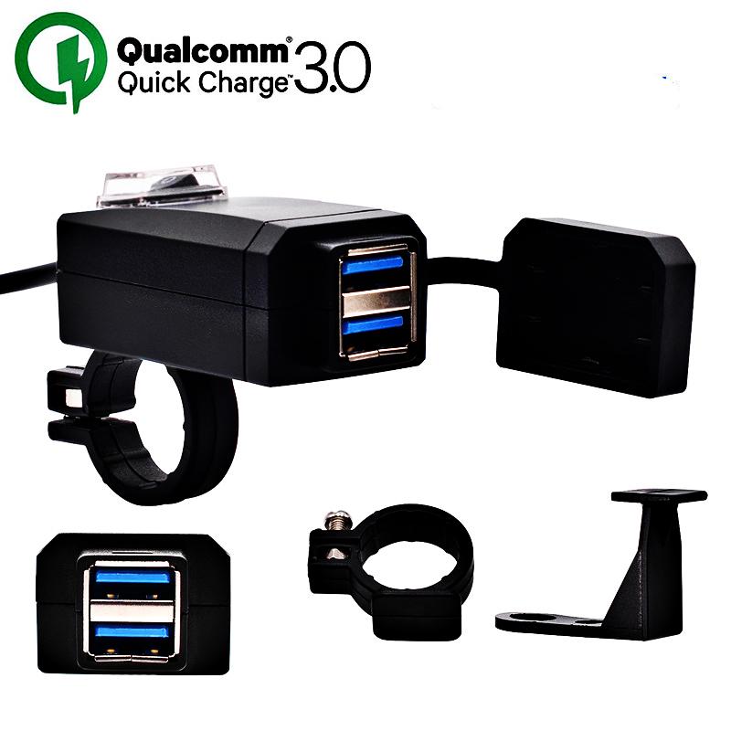 Sạc điện thoại gắn xe máy Wuff - 2 usb sạc nhanh QC3.0  - chống nước chuẩn ipx6