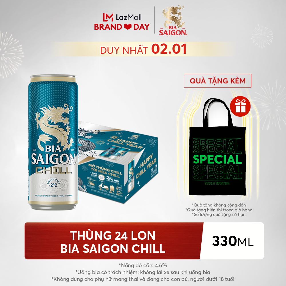 Thùng 24 lon Bia Saigon Chill 330ml/lon