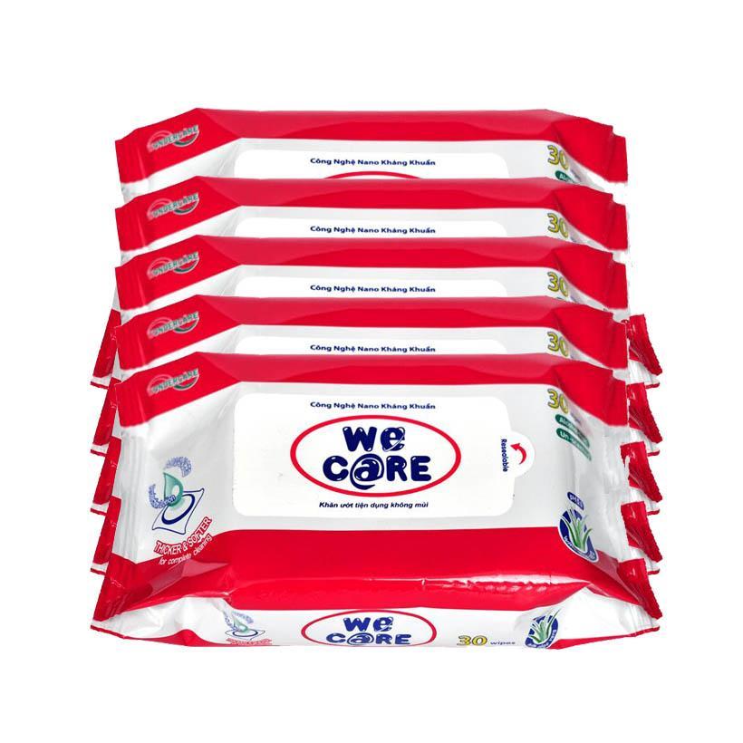 Combo 5 gói Khăn ướt We Care 30 tờ - Không mùi, kháng khuẩn