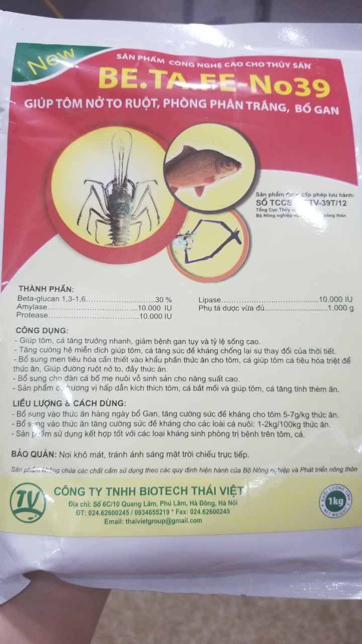 Men tiêu hóa cho tôm cá ăn Betafe No39