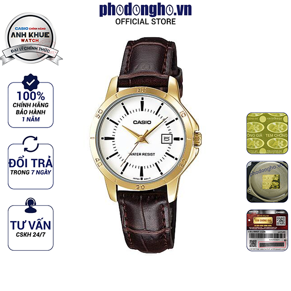 Đồng hồ nữ dây da casio anh khuê ltp-v004gl-7audf