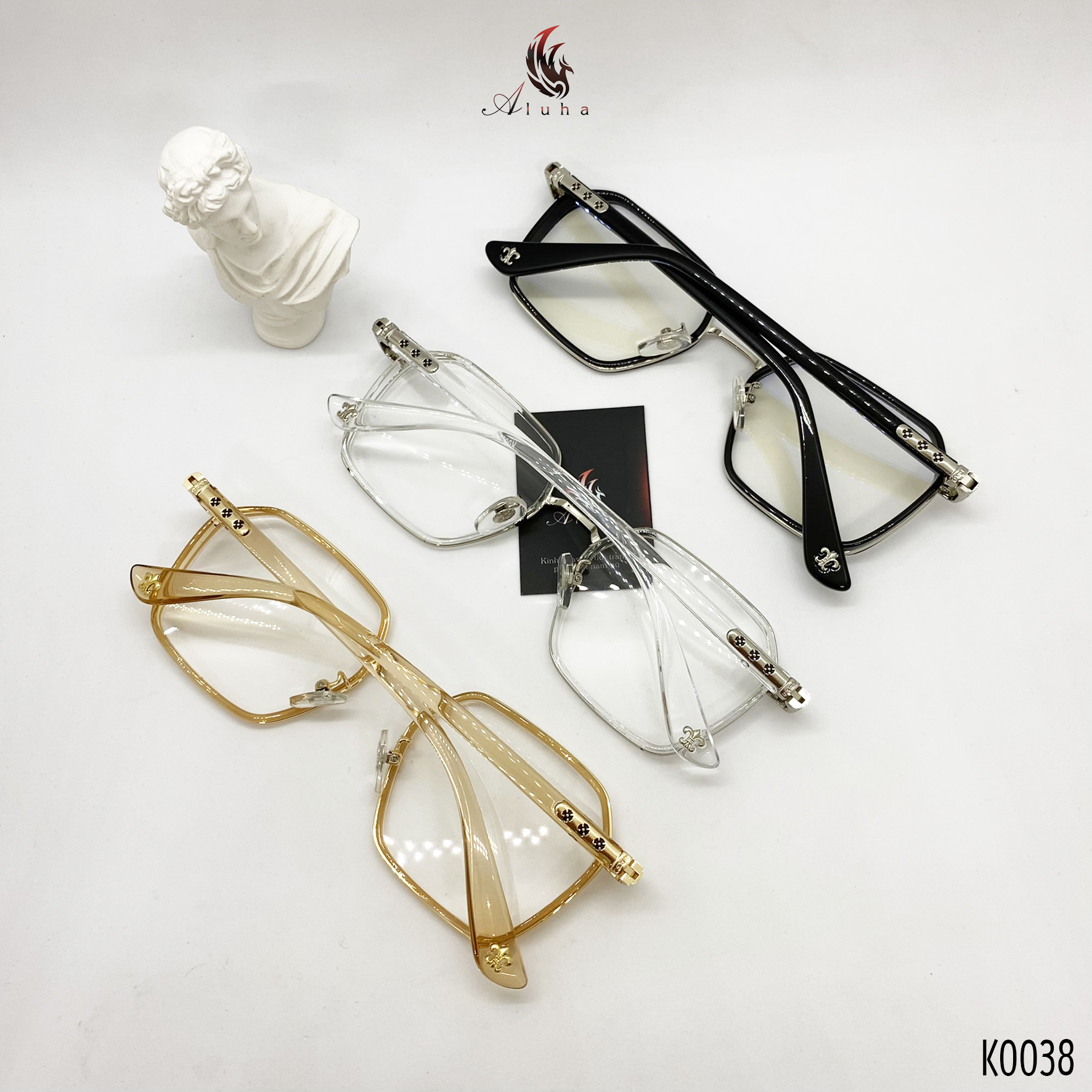 Gọng kính Unisex khung kim loại + nhựa TR90 cao cấp họa tiết hoa Iris Chrome Heart - K0038 - Aluha