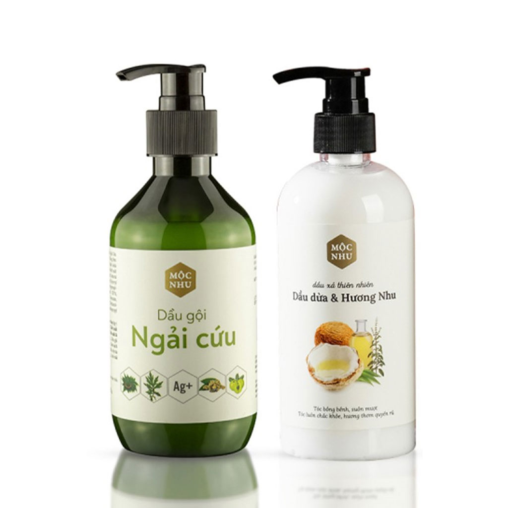 Combo dầu gội ngải cứu và dầu xả dầu dừa mộc nhu - dứt điểm gàu ngứa & nấm da đầu