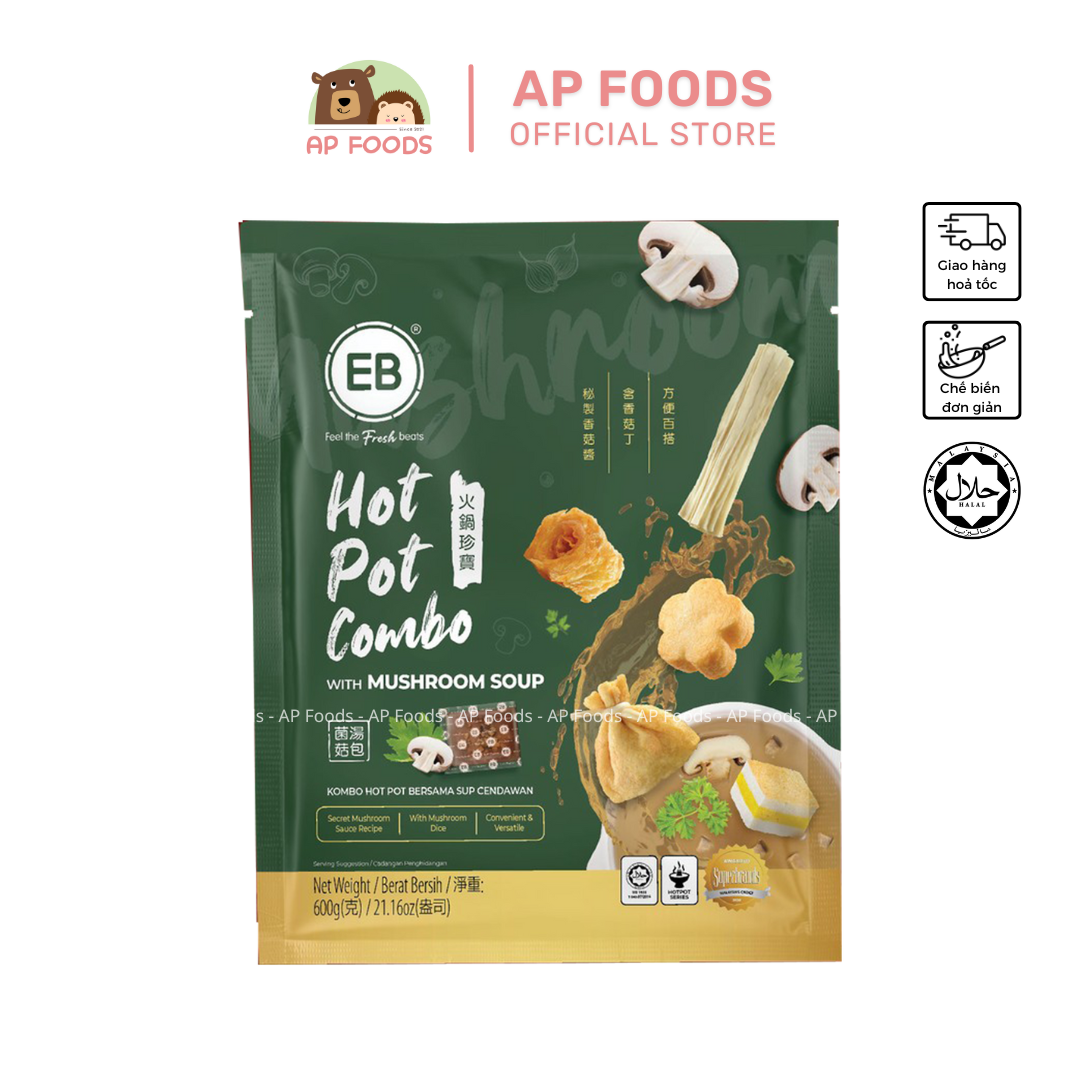 Combo lẩu 5 in 1 kèm súp nấm eb 600g - hot pot combo with mushroom soup eb 600g - viên thả lẩu malaysia