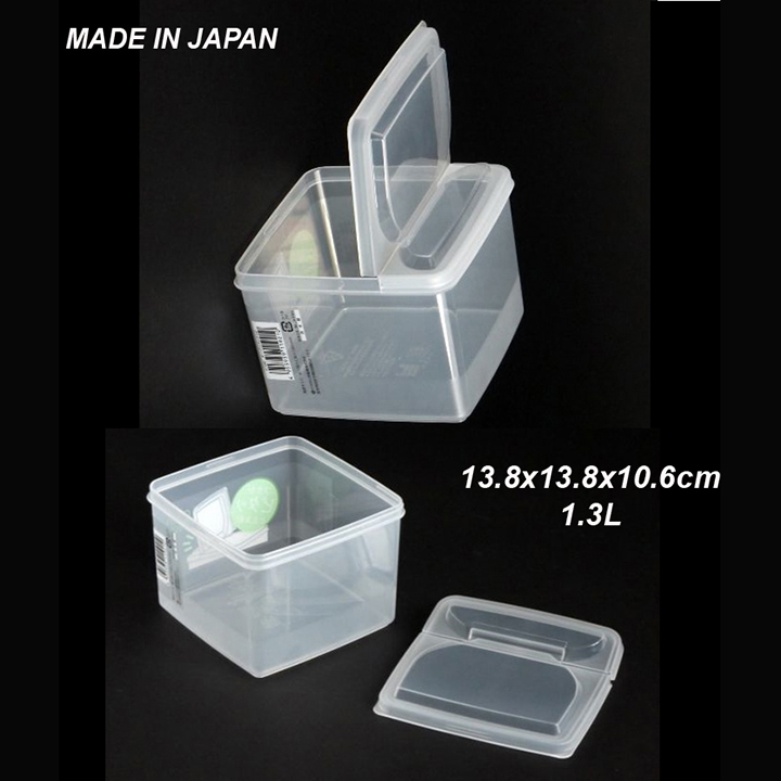 hộp nhựa đựng thực phẩm của Nhật, nắp mở đứng; chứa 1,3 lít vuông 13,8×13,8cm cao 10,8cm. H210