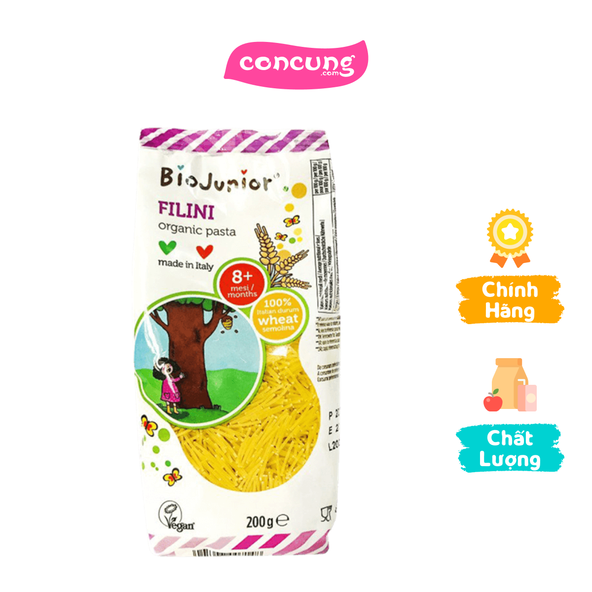 Mì ăn dặm hữu cơ cho bé dạng sợi BioJunior 200g (Từ 8 tháng tuổi)