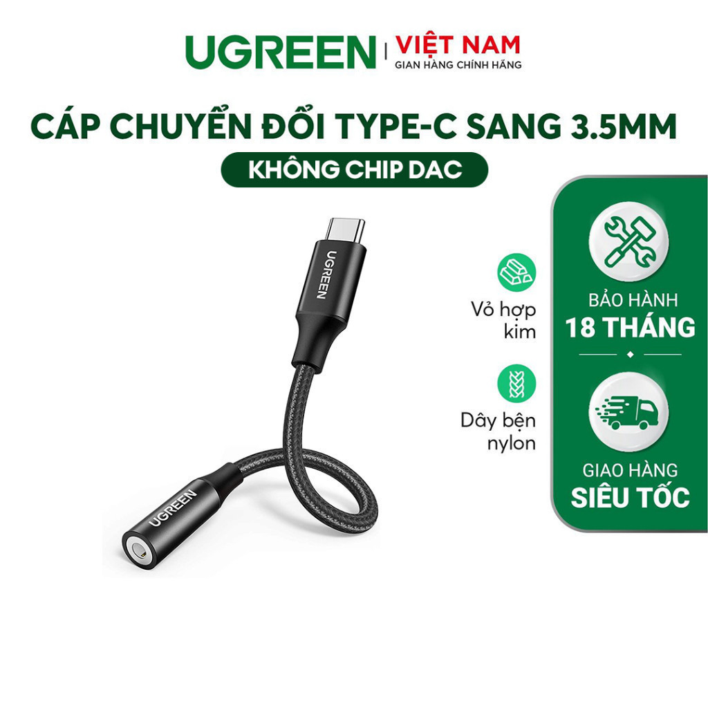 Cáp chuyển đổi type c sang 3.5mm ugreen av142| vỏ hợp kim | thiết kế cáp hiện đại, nhỏ gọn | bảo hành 18 tháng 1 đổi 1 | 30632 70858.