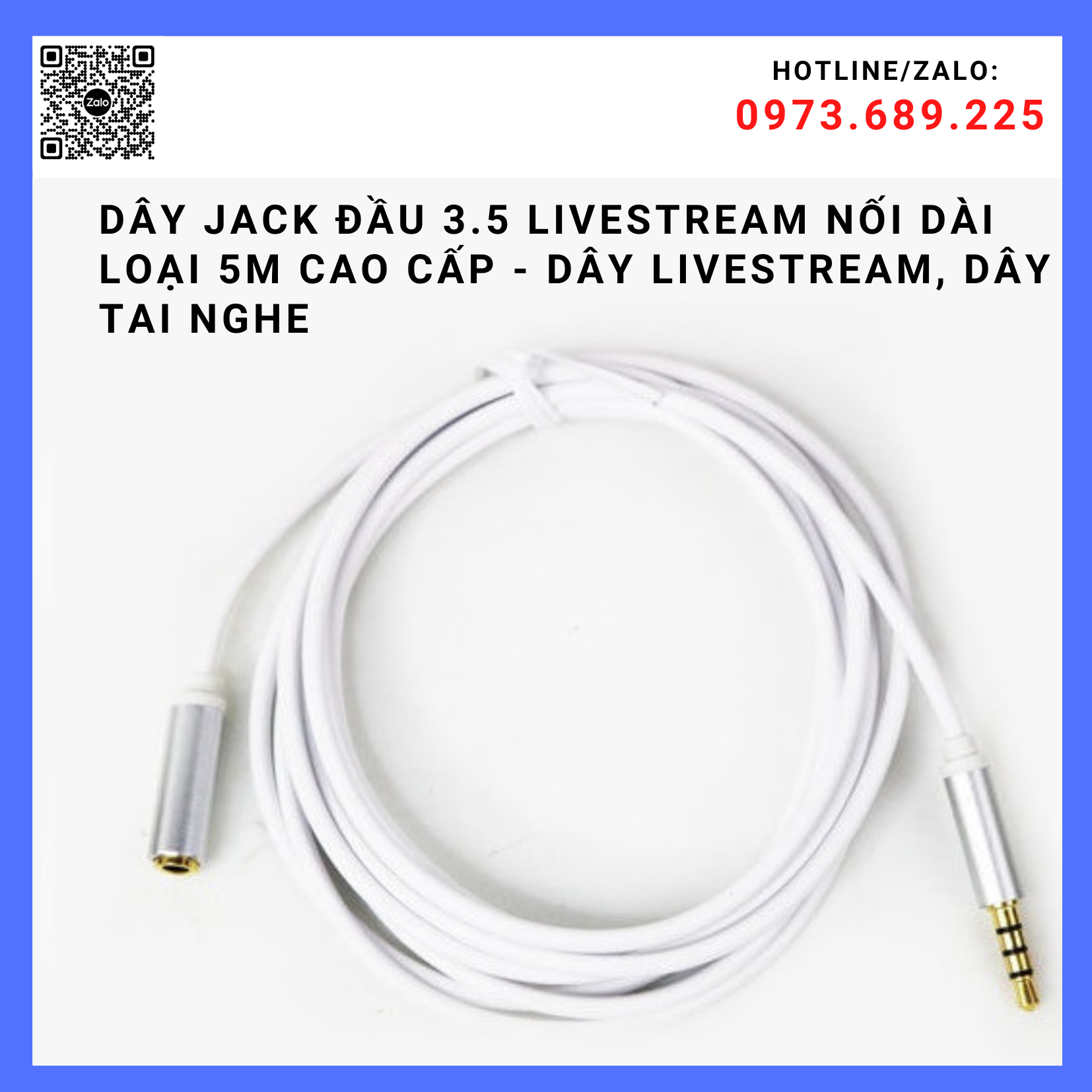 Dây jack đầu 3.5 livestream nối dài loại 5m cao cấp - dây livestream, dây tai nghe - dây lấy nhạc 4 khấc - giá 1 sợi