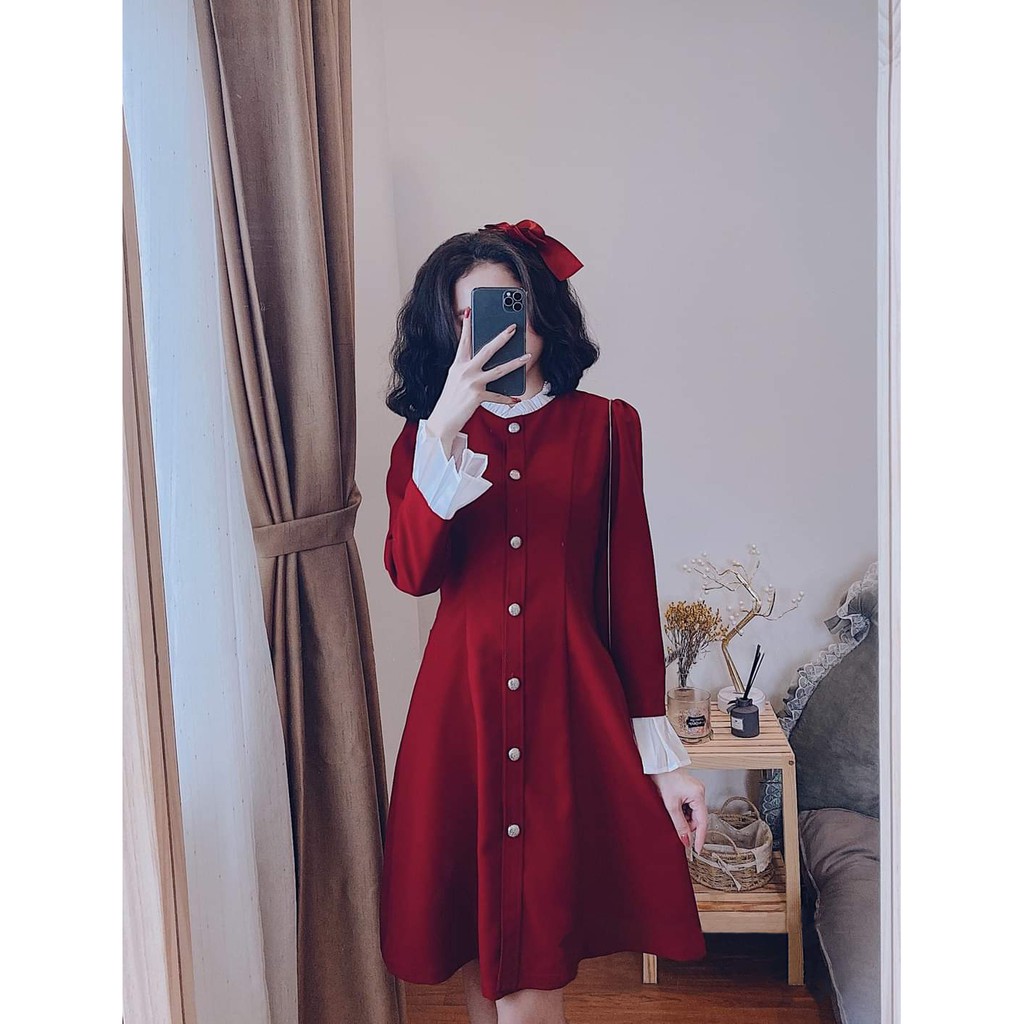 ? ĐẦM/VÁY THIẾT KẾ CAO CẤP ? ? VÁY TIỂU THƯ CÁCH ĐIỆU NHÚN TAY VÀ CỔ (có ảnh thật cận chất)