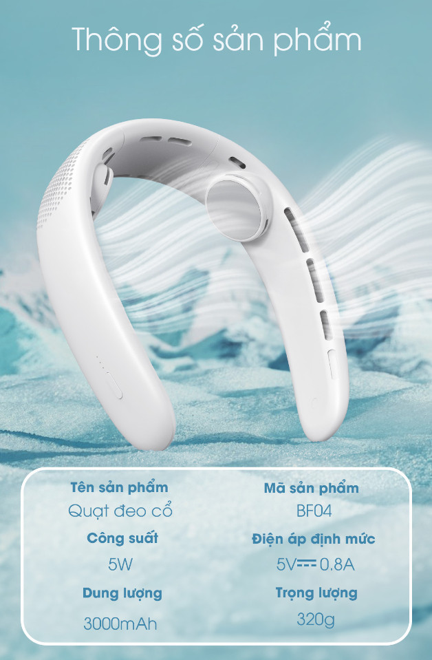 Quạt Đeo Cổ BUMAS BF04 - Mini Mỏng Nhẹ, Nhỏ Gọn Linh Hoạt Mở Rộng, Quạt Đeo Cổ Làm Mát Mỏng Nhẹ