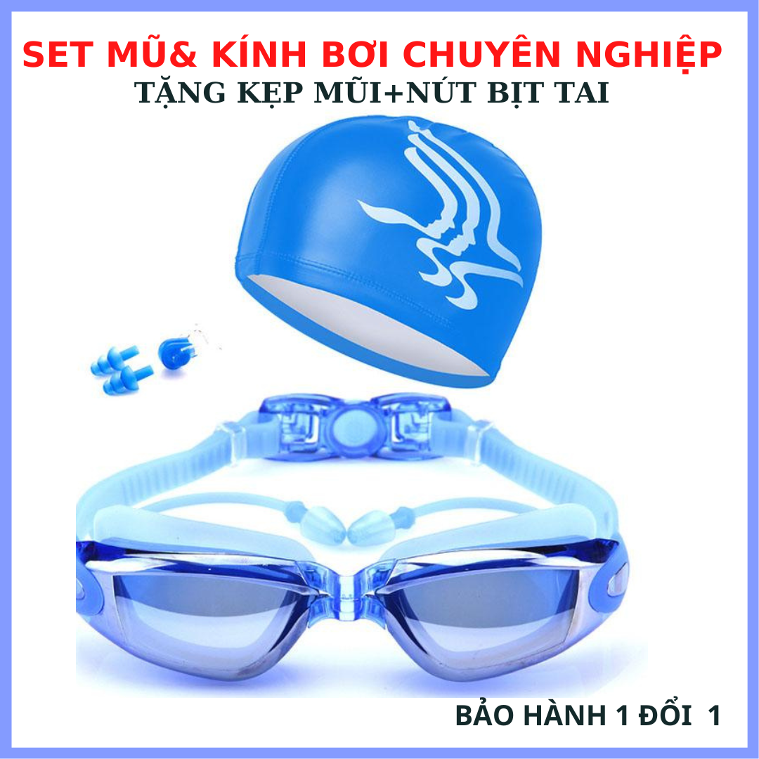 Kính Bơi, Kính Bơi Người Lớn, Trẻ Em Loại Tốt Tráng Gương Chống Lóa, Tặng Kèm Theo Bịt Tai