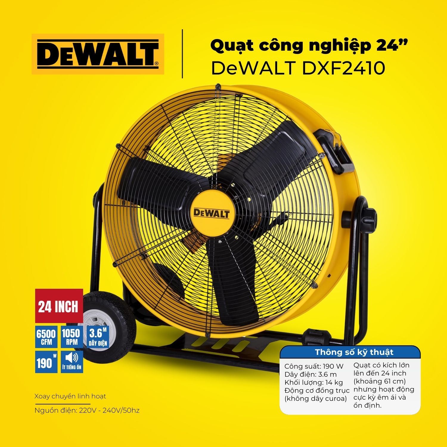 Quạt Công nghiệp Dewalt 24″ DXF2410-SEA - HÀNG CHÍNH HÃNG
