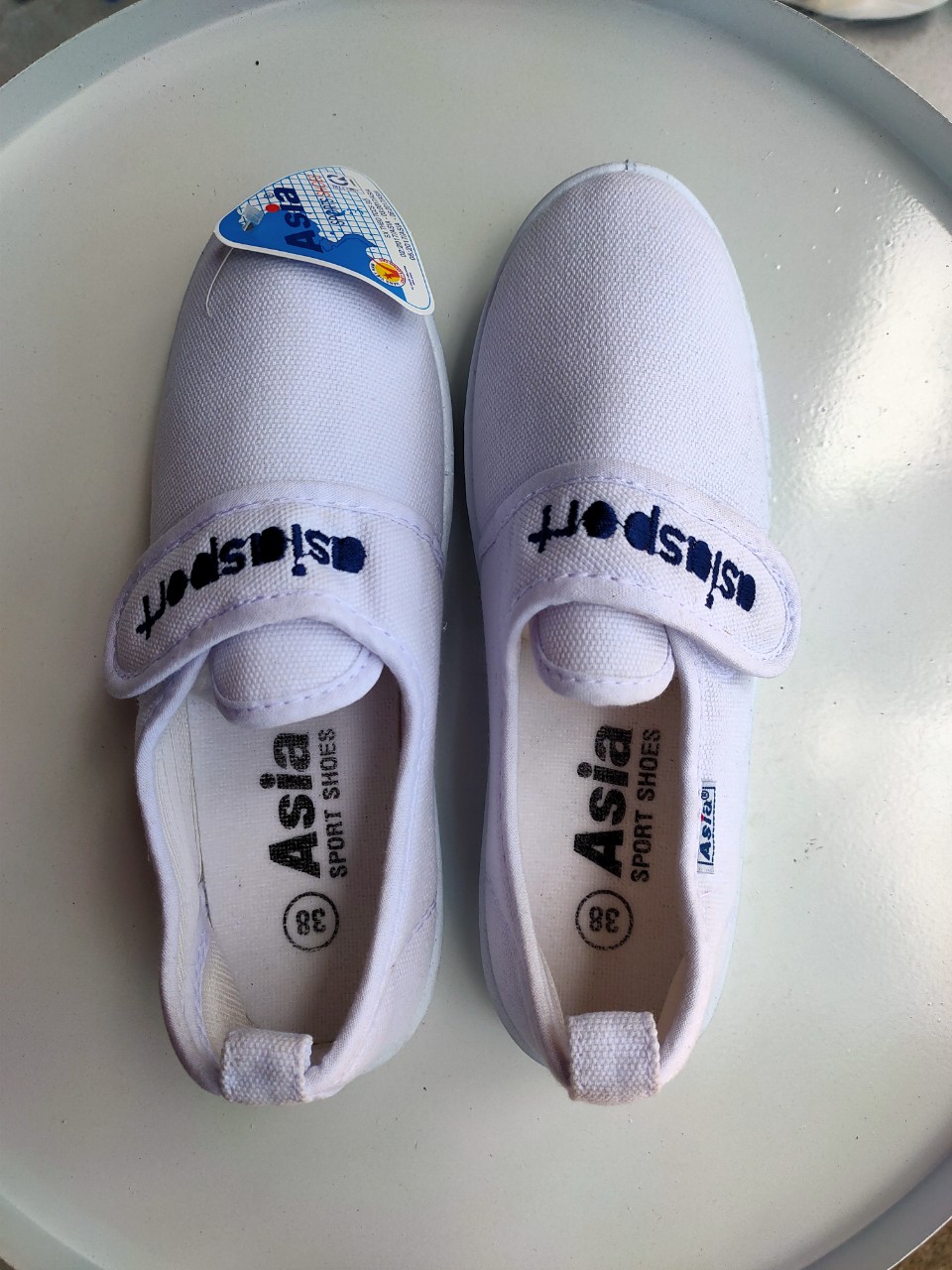 Giày bata asia vải dán trắng bé trai/gái size 30-40
