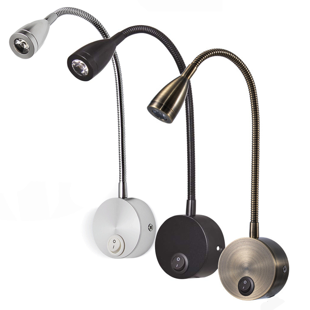 Đèn đọc sách đầu giường LED 3W-220V, Loại gắn tường đầu giường, Ánh sáng chiếu rọi điểm, Thân đèn Kim loại uốn đa năng - DW003