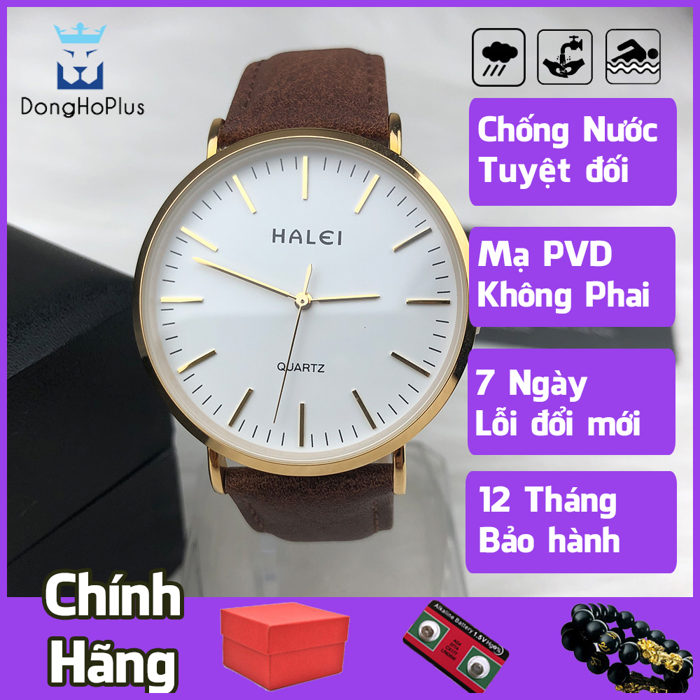 Đồng hồ nam dây da chống nước hoàn toàn Halei HL541 dây da, viền mạ pvd bền màu, chống nước 10 atm đi tắm, bơi thoải mái, khóa gập, giá rẻ, bền, đẹp mới nhất+ TẶNG HỘP + 2 PIN DỰ TRỮ + VÒNG
