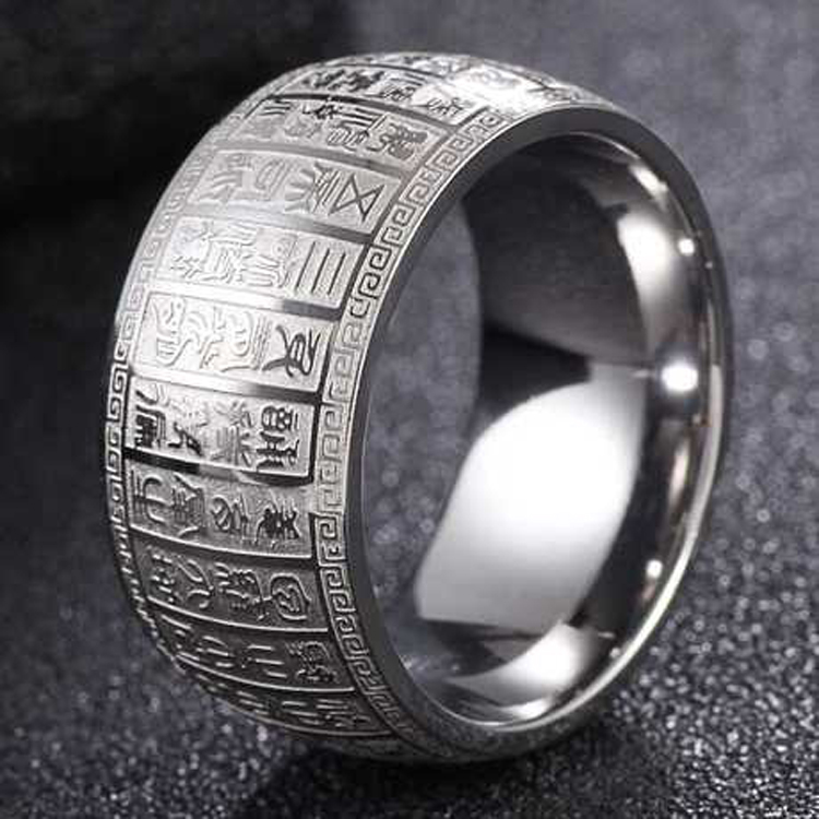 Nhẫn phong thủy khắc Kim Quang chú chất liệu Titan không đen - N0023