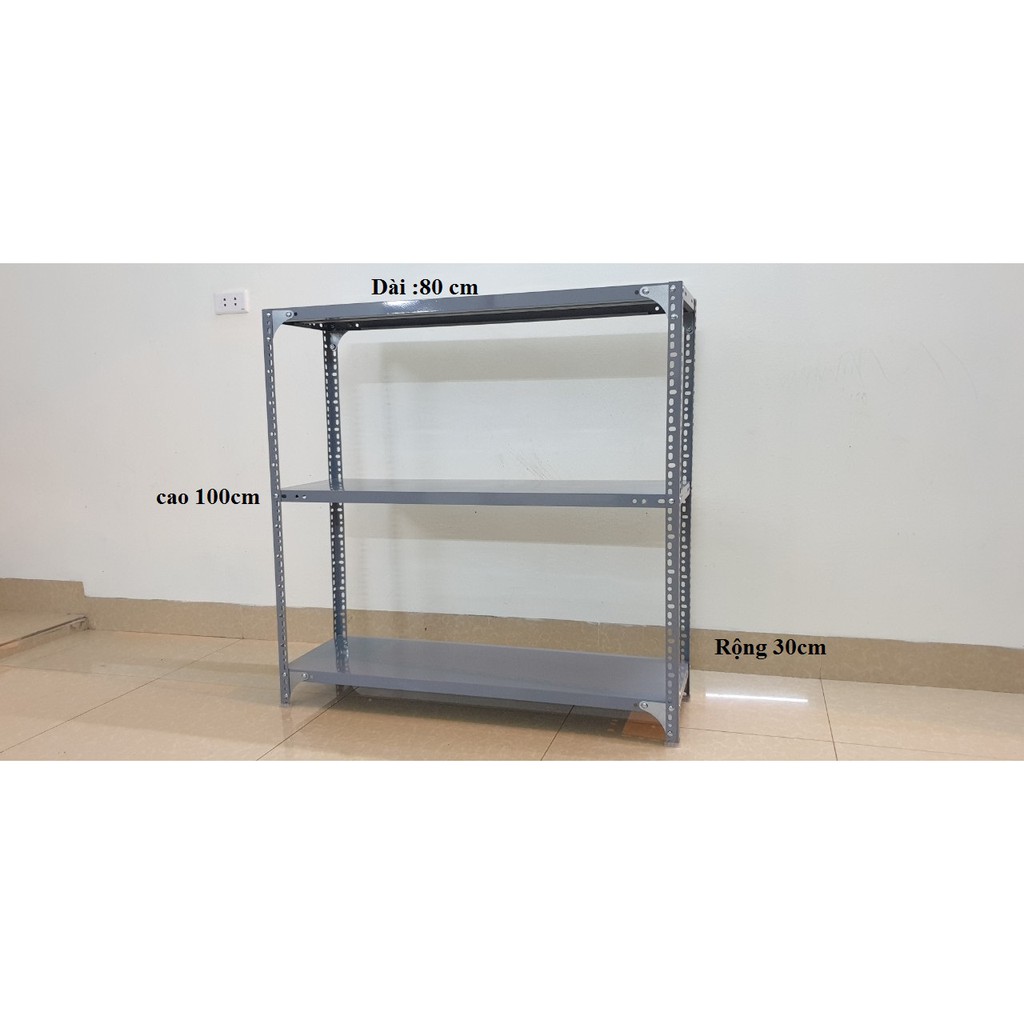 Kệ sắt V lỗ đa năng 3 tầng KT: Dài 0.8 mét, rộng 0,3 mét, cao 1 mét