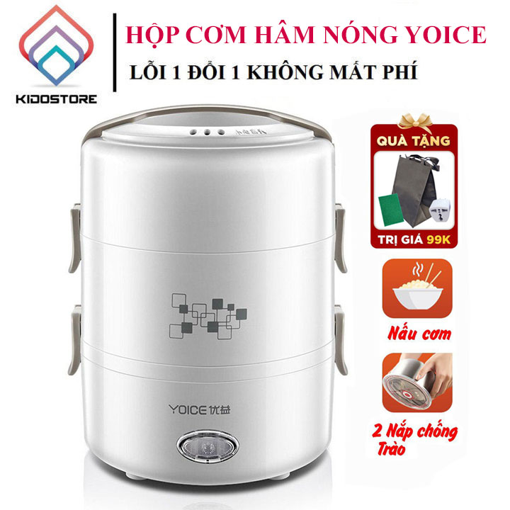 Hộp cơm điện, hộp cơm giữ nhiệt, hộp cơm cắm điện, hộp cơm đa năng YOICE Y-DFH16 BẠC - 3 tầng, khay inox không rỉ [ HÀNG CHÍNH HÃNG - BẢO HÀNH 12 THÁNG ]