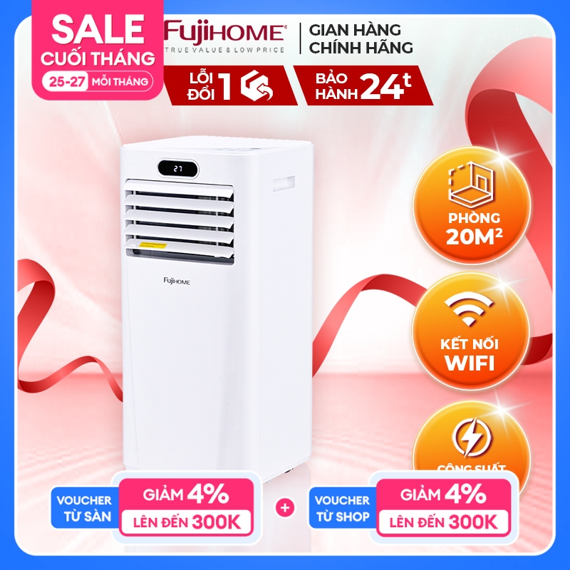 Máy lạnh di động FUJIHOME PAC09 điều hòa thông minh công suất làm lạnh 9000BTU phù hợp phòng 12-17m2 kết nối wifi điều khiển từ xa công nghệ Nhật Bản bảo hành 2 năm