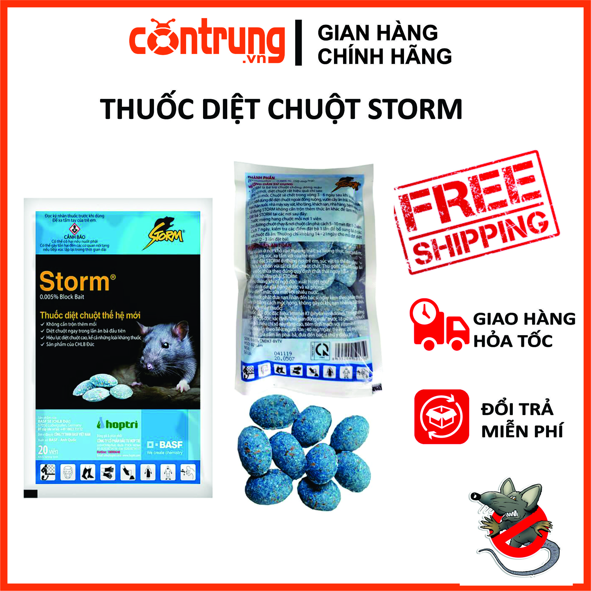 Thuốc Diệt Chuột Storm - Gói 20 Viên - Bã Chuột Sinh Học Dạng Viên - BASF Đức
