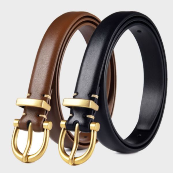 Dây nịt nữ, thắt lưng da thật thời trang nữ, bản nhỏ, khóa kim loại mạ màu đồng  DLDW25