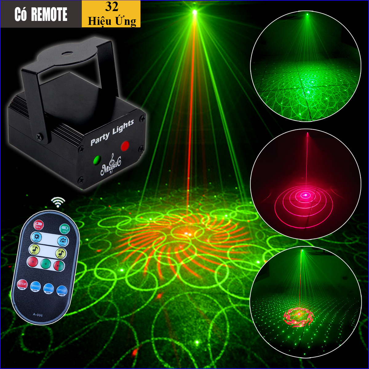   Có REMOTE  Đèn Laser 2 Tia Laze Cảm Biến Theo Nhạc - Đèn Chiếu Laser Mini Thích Hợp Chơi Karaoke Bay Phòng DJ... 