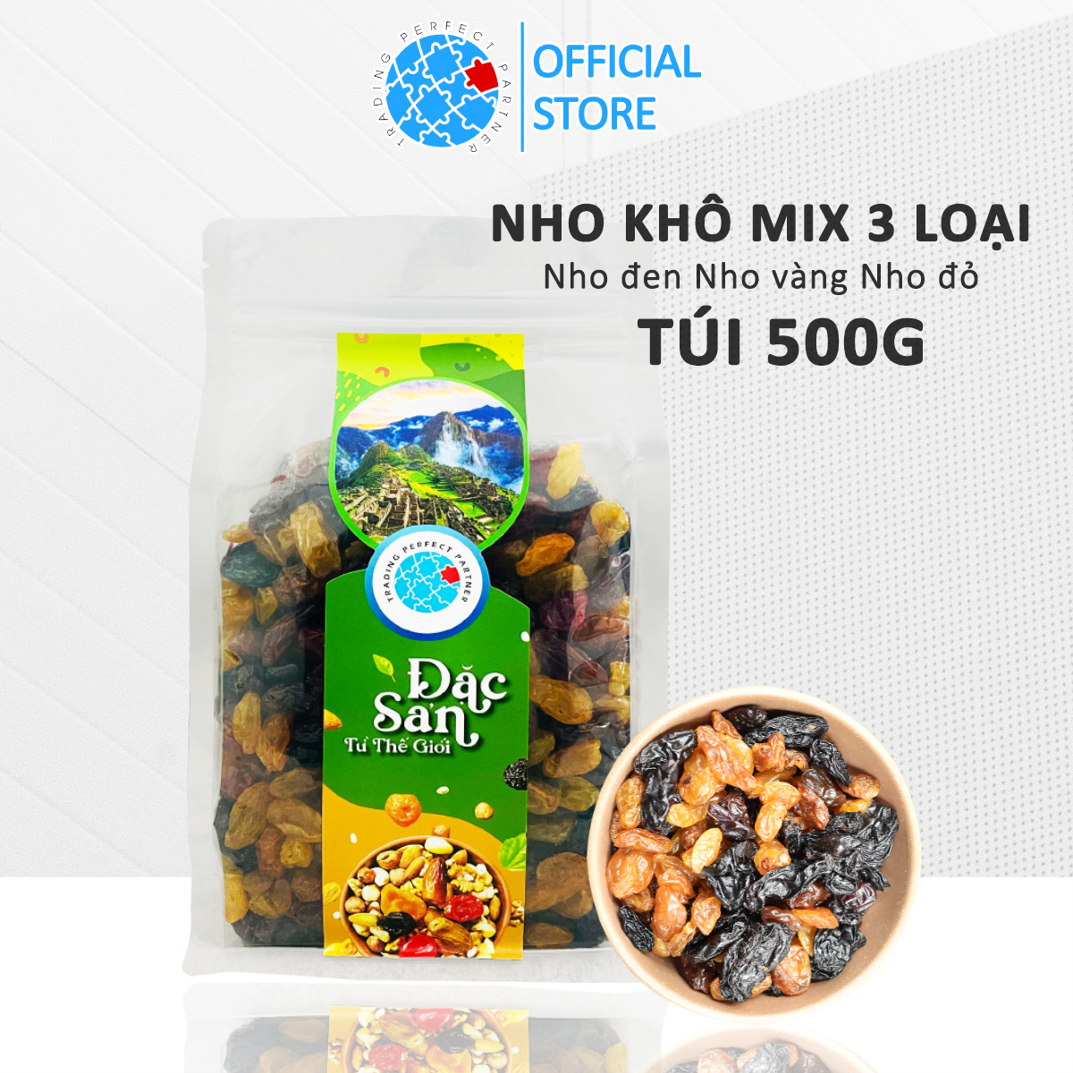 Nho Khô Mix 3 màu Chile Trading Perfect Partner túi 500g - TPP Farmnuts