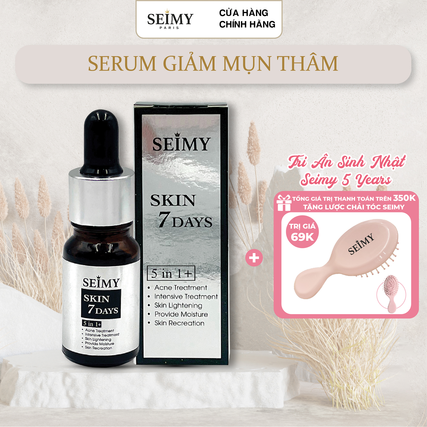 Serum giảm mụn thâm rỗ Seimy - Skin 7 Days - Công dụng 5 trong 1 hiệu quả sau 7 ngày