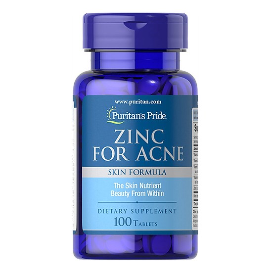 Kẽm hỗ trợ tri mụn zinc for acne puritan’s pride 100 viên