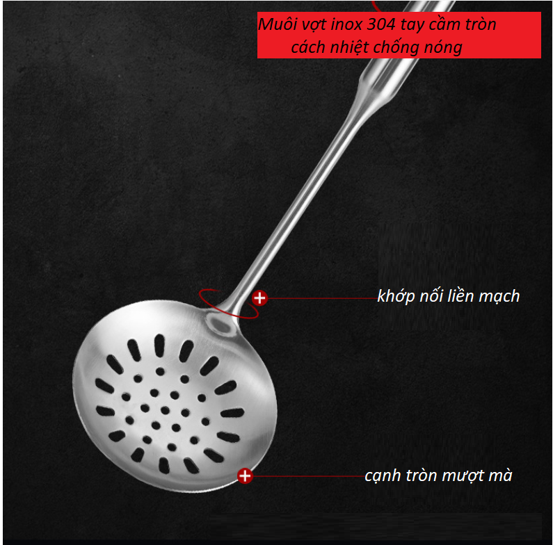 Muôi-Vá Thủng Lỗ Inox 304 Tay Cầm Tròn Dài 37cm Vớt Xương-Thịt-Rau -Củ ...