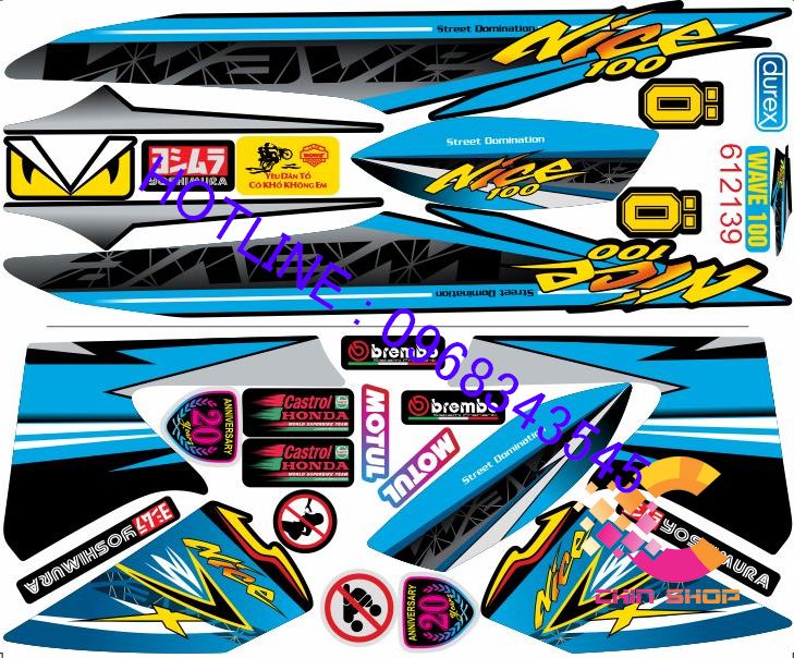 Tem rời 3 lớp Wave 100 50cc Nice Xanh DT (Ms 612139)