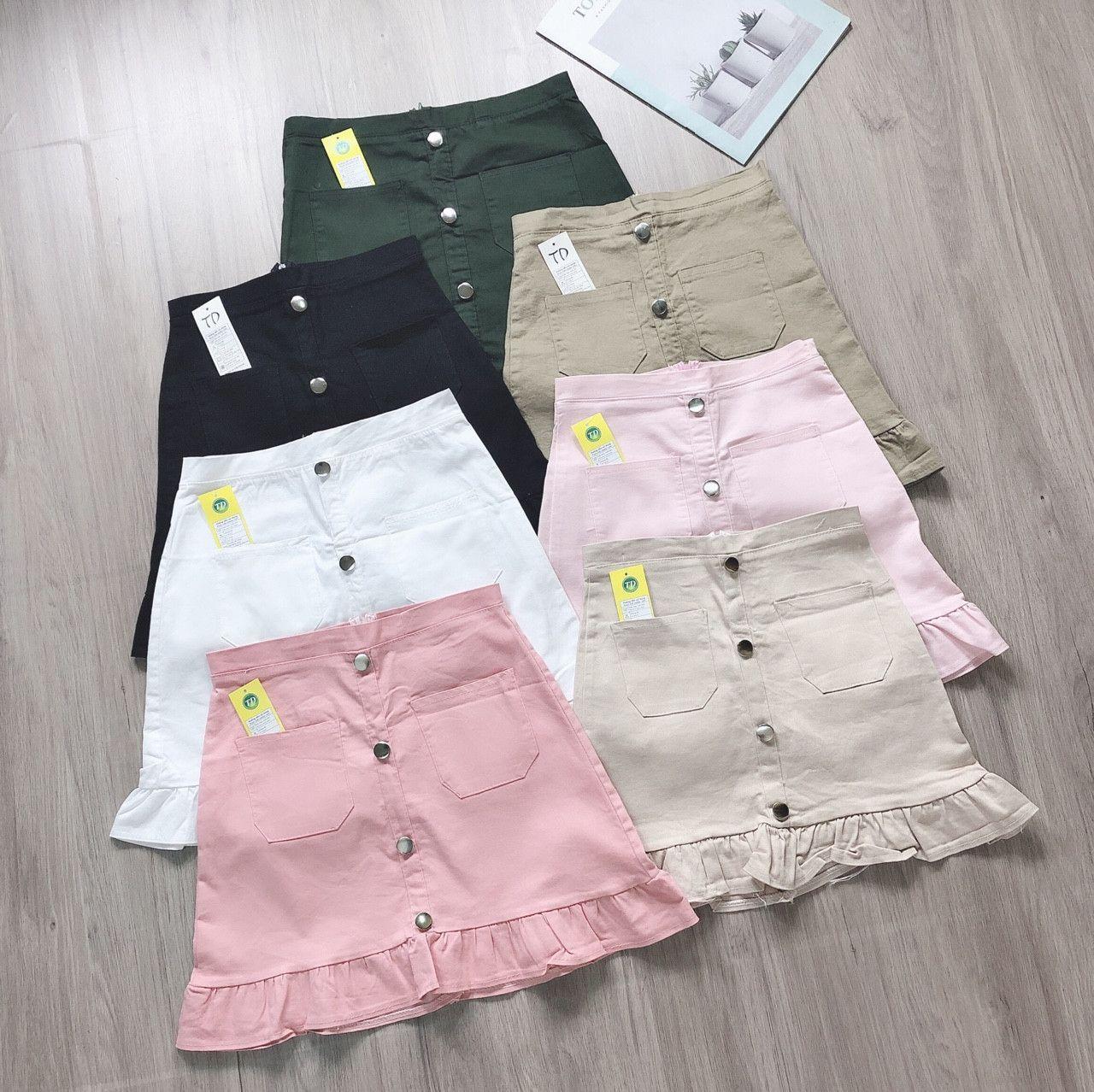 Chân váy kaki đuôi cá. phối nút giữa đủ size S M L 122B1-2