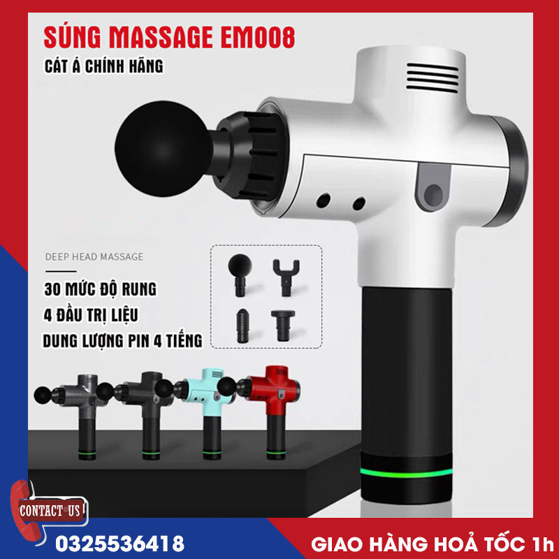 Súng Massage cầm tay Cát Á EM008 - 30 mức độ rung 4 đầu trị liệu đem lại cơ thể khoẻ mạnh săn chắc sau ngày dài mệt nhoài