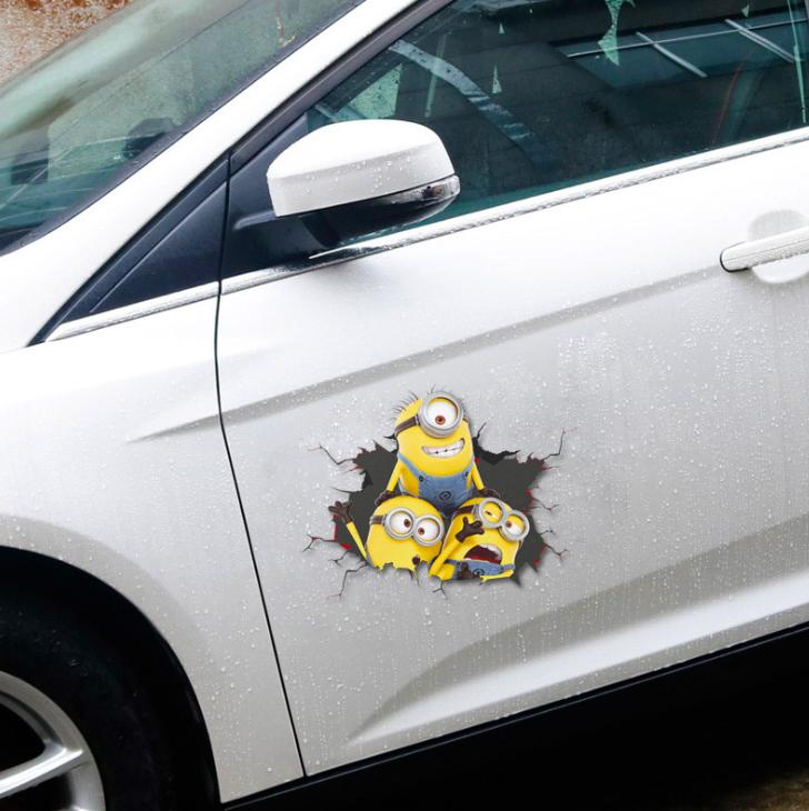 Tem dán trang trí ô tô nắp capô, thân xe ô tô minion 3d ngộ nghĩnh dễ thương