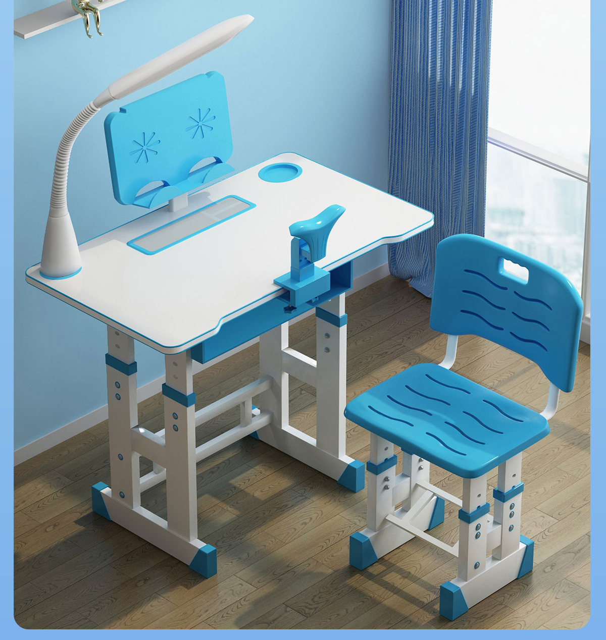 Bộ Bàn Ghế Học Sinh Chống Gù Lưng Điều Chỉnh Độ Cao - Tặng Kèm Đèn Led - Giá Đỡ Xoay 360 Độ