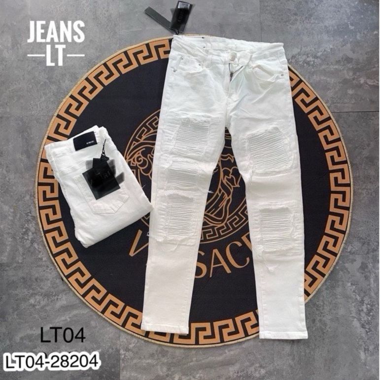 Quần jean nam dài màu trắng vá da vá cứng quần boy phố cao cấp quãng châu HA-BOUTIQUE