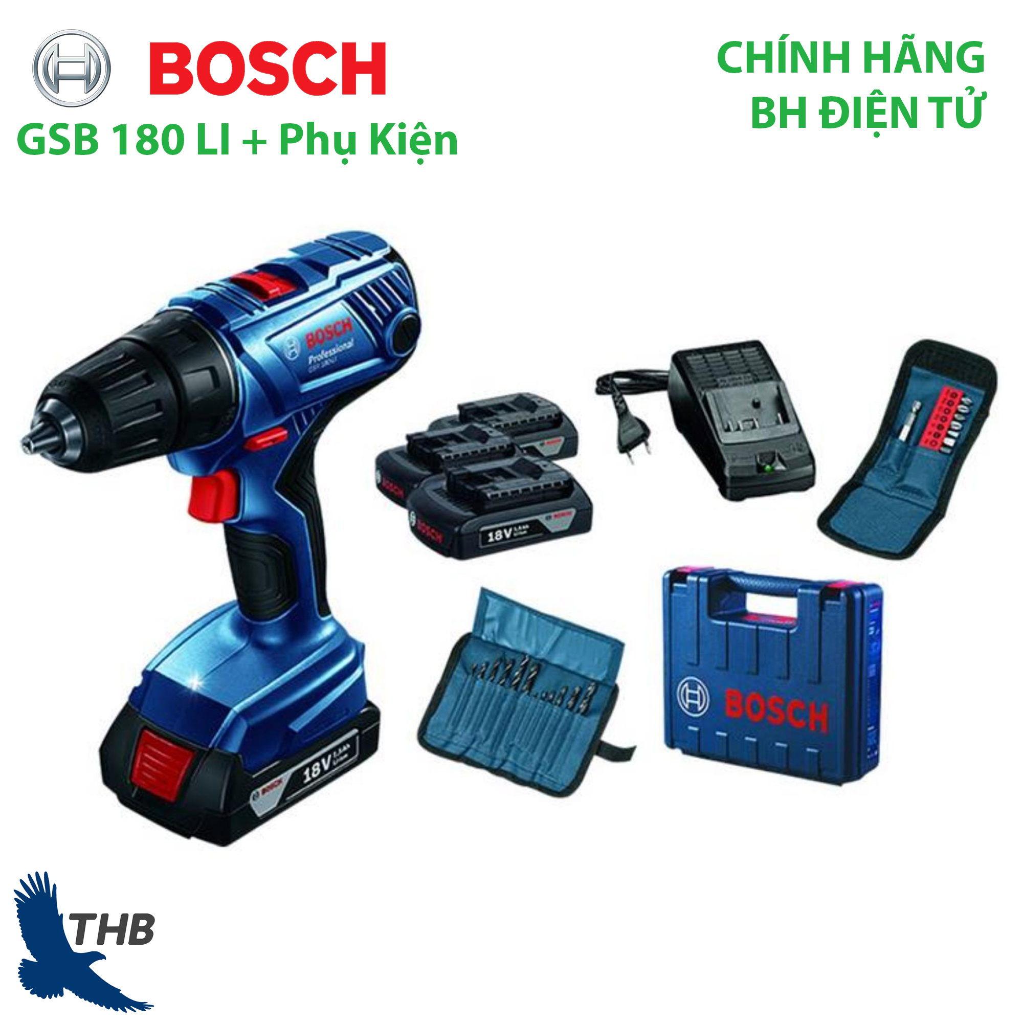 [Trả góp 0%] Máy khoan vặn vít dùng Pin Bosch GSB 180-LI kèm phụ kiện Bảo hành 12 tháng chính hãng
