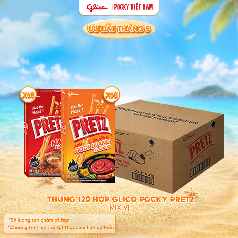 (HOT) Thùng 120 Hộp Bánh Que Snack Nướng Giòn GLICO PRETZ SPYCI BOMB Mix 2 Vị (60H VỊ CAY GOJUCHANG - 60H VỊ CAY MALA)