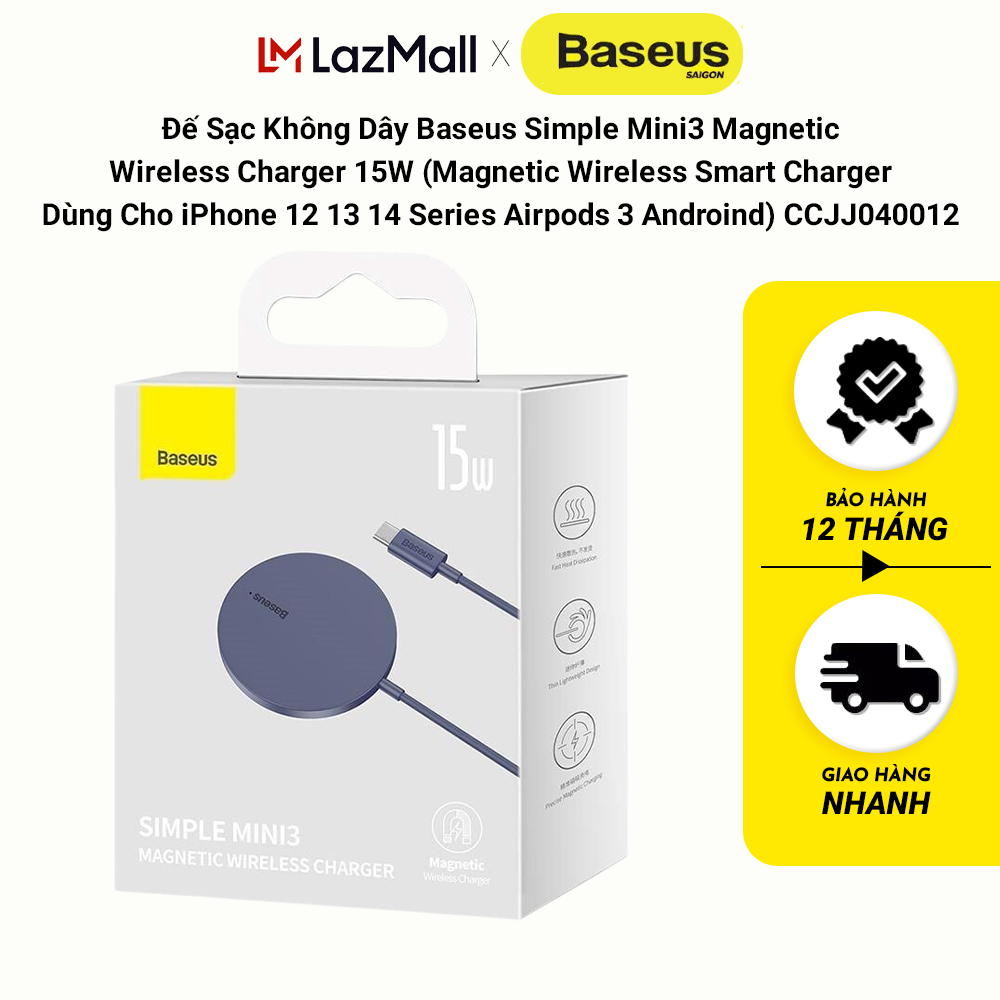 Đế Sạc Không Dây 15W Baseus Simple Mini3 Magnetic Wireless Charger CCJJ