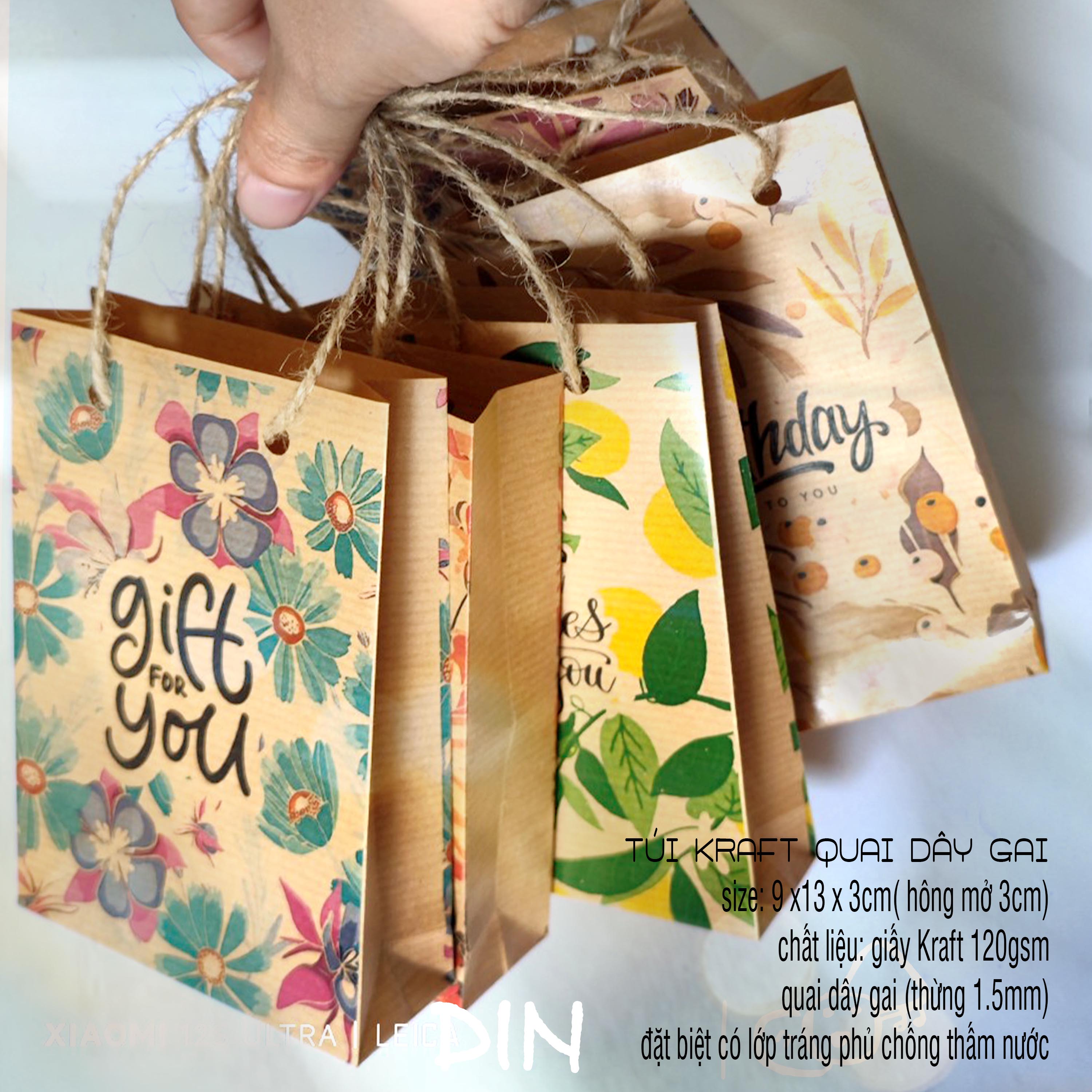 Combo 10c túi giấy mini kraft nâu 9x13x3cm đựng trang sức, phụ kiện - giỏ quà dễ thương DIN Store