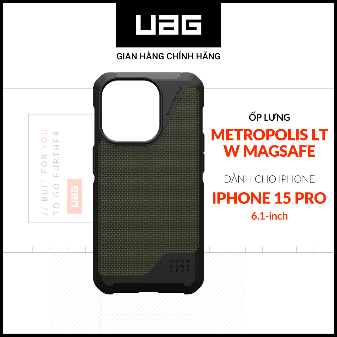 Ốp lưng chống sốc uag metropolis lt hỗ trợ sạc magsafe cho iphone 15 pro
